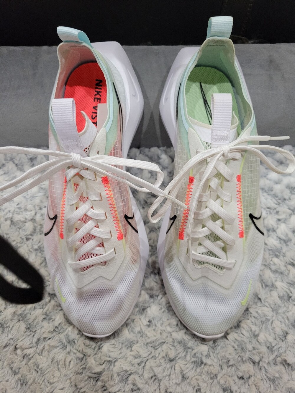 Nike Vista Lite Women’s White Mesh Running Shoes with Neon Orange & Lime Accents